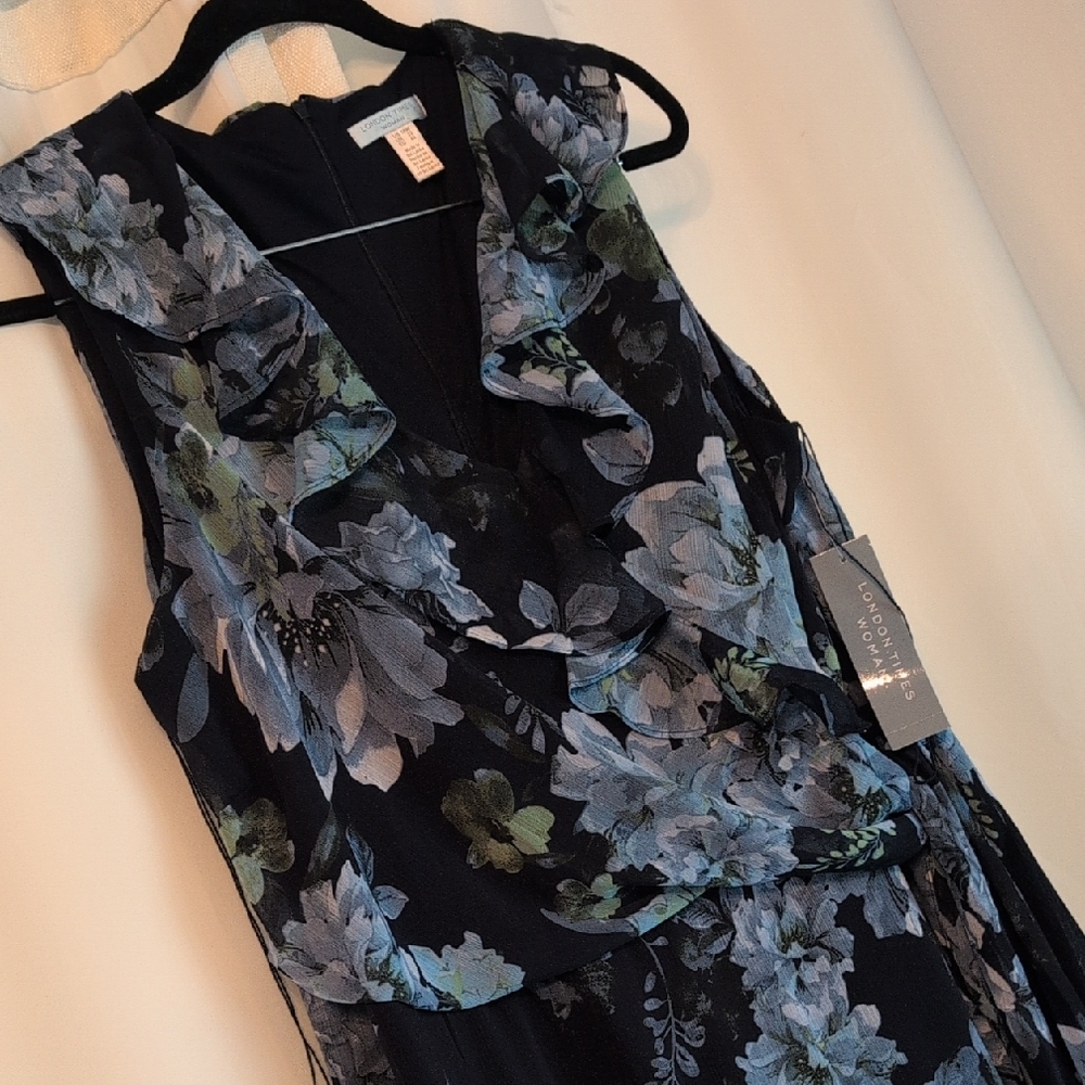 London Times Navy and Light Blue Floral Maxi Dress
